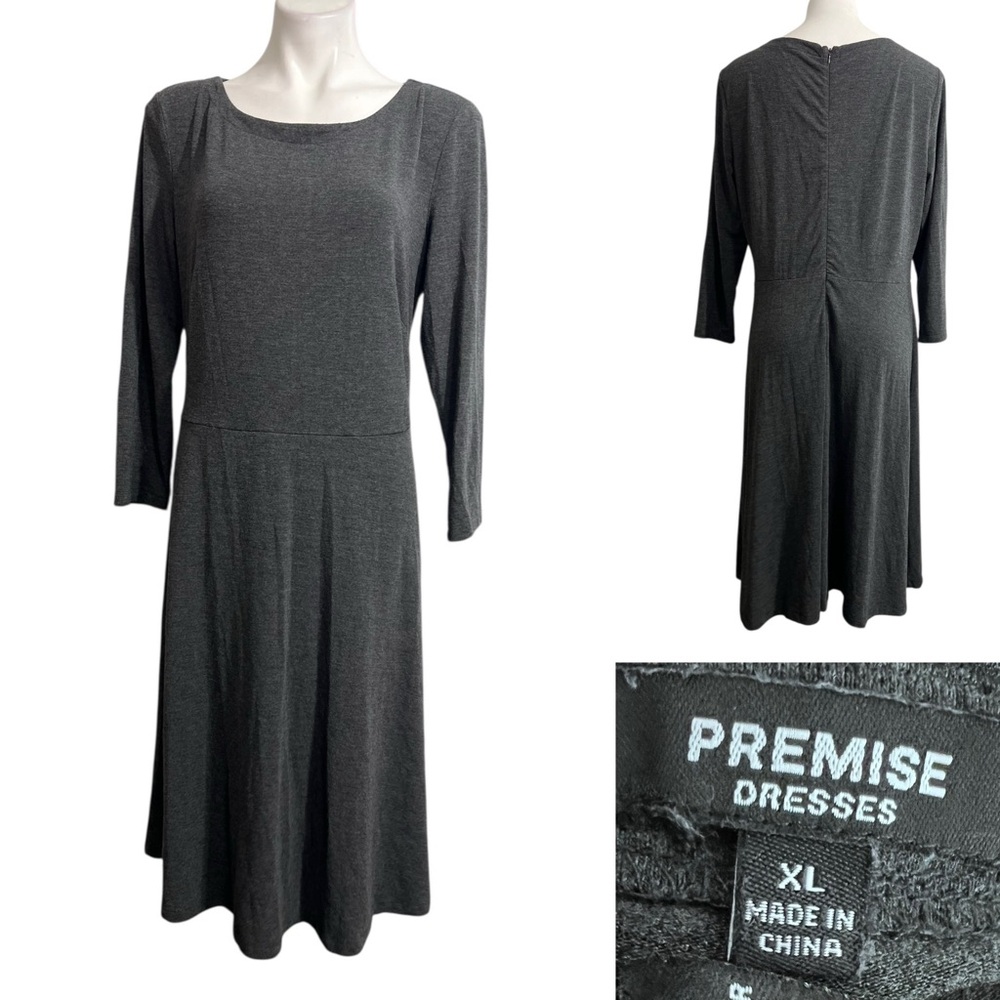 Premise dress XL Women's Charcoal‎ Long Sleeve A-line midi office church
